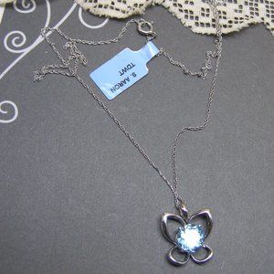 Sterling Silver Lab Created Blue Topaz Butterfly Pendant Chain